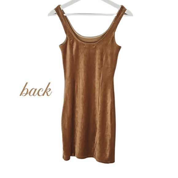 Velour Velvet Dress Golden Light Brown Tan - Picture 3 of 5